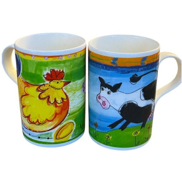 Vtg CHURCHILL Fine Bone China Porcelain Cups Farm Animals Hen Pig Cow Duck 4" T - Picture 2 of 16